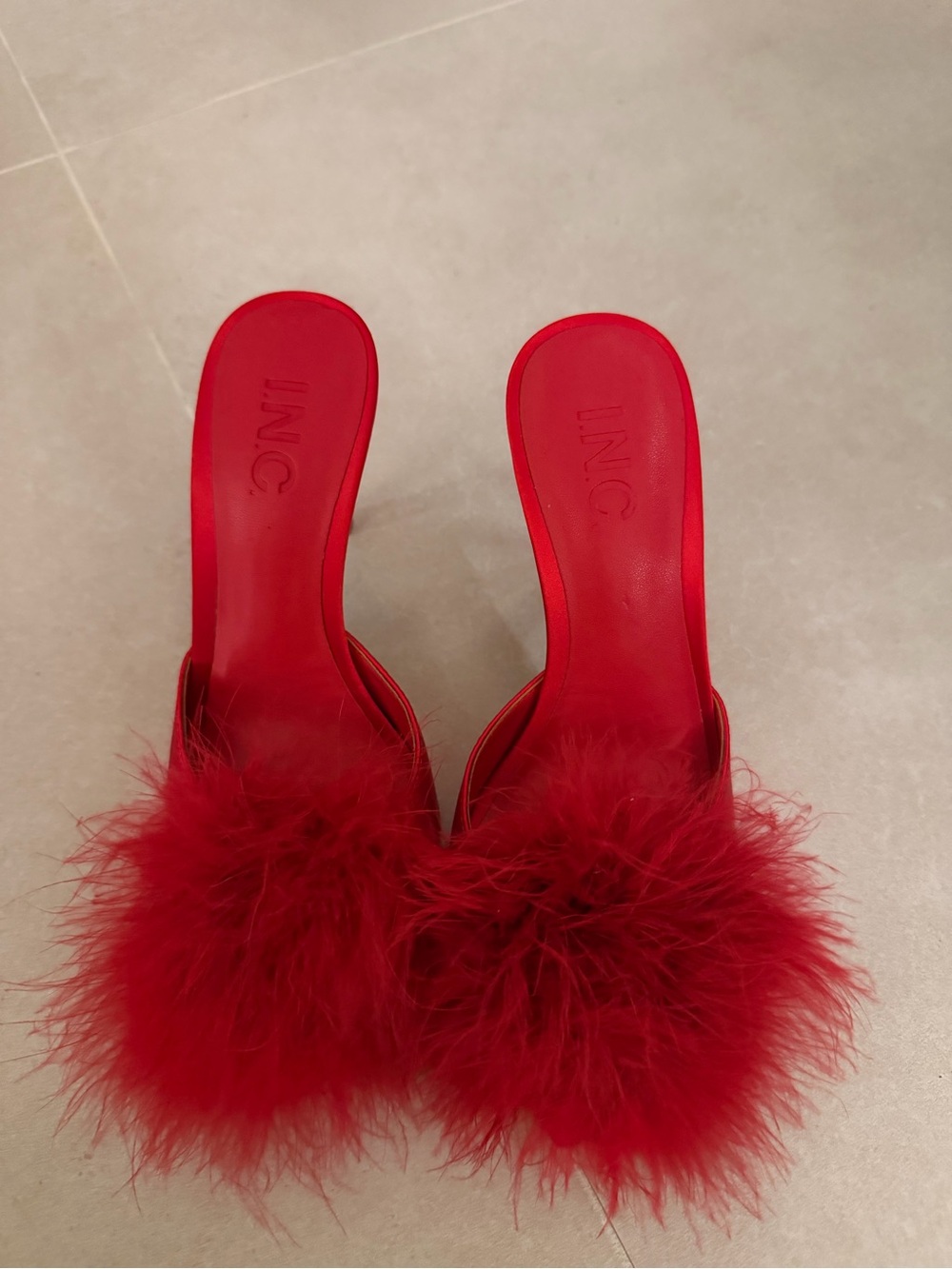 INC International Concepts Red Feather Slide Mules